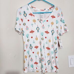 Celebrate Together Tshirt Women Size Small Stretch  Vneck   B4